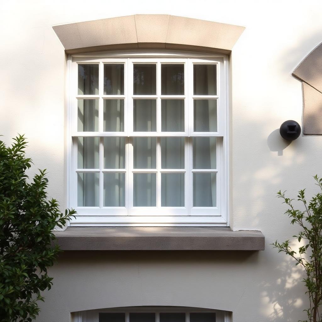 Restored heritage sash window in a lime-rendered wall